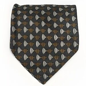Claiborne 100% Silk Designer Tie Gray Geometric Business‎ Casual Retro Necktie
